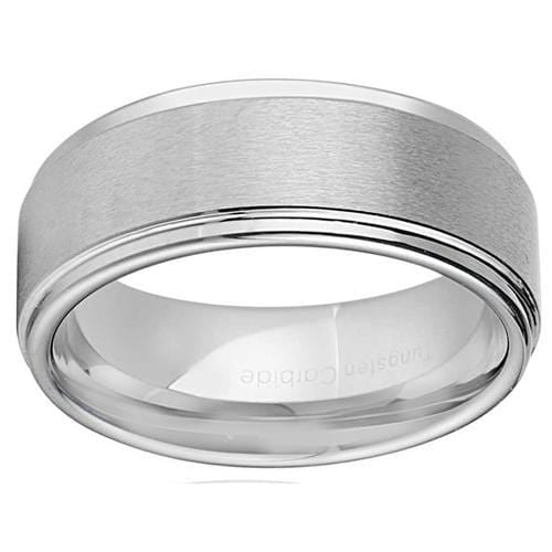 Men's Platinum Band Rings Platinum White Tungsten Carbide Polished Matt Step Ring