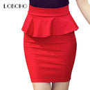 Plus Size Women Pencil Skirts Ruffles 2017 Autumn Fashion Korean Casual Ladies Bodycon Skirts Elegant Open Slit Skirts Red Black AExp
