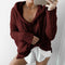 Plush Hooded drawstring Sweater-Wine Red-S-JadeMoghul Inc.