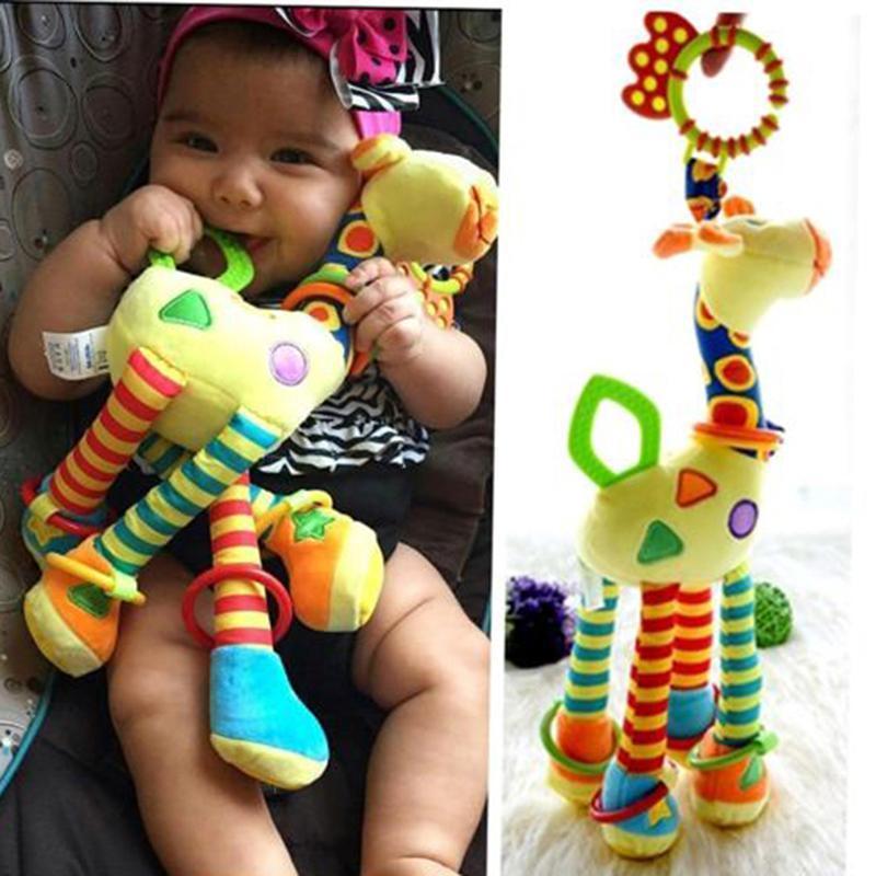 Plush Infant Baby Development Soft Giraffe Animal Handbells Rattles Handle Toys Hot Selling WIth Teether Baby Toy--JadeMoghul Inc.