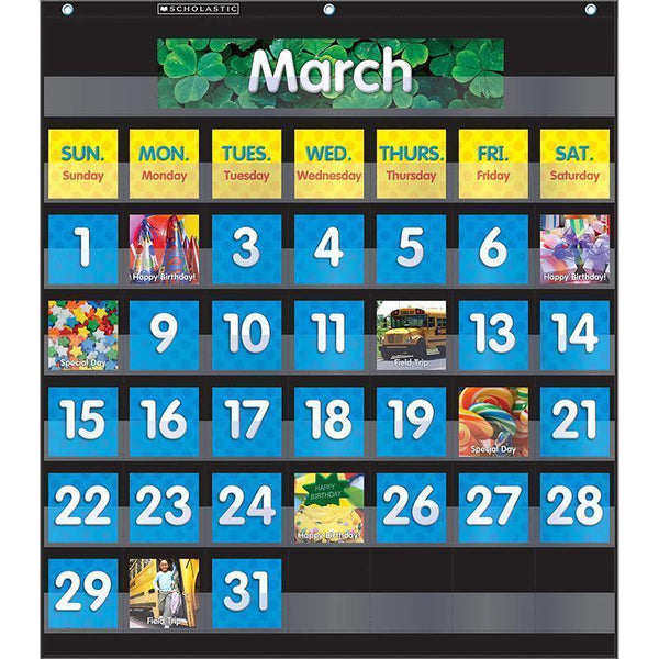 POCKET CHART MONTHLY CALENDAR BLACK-Learning Materials-JadeMoghul Inc.