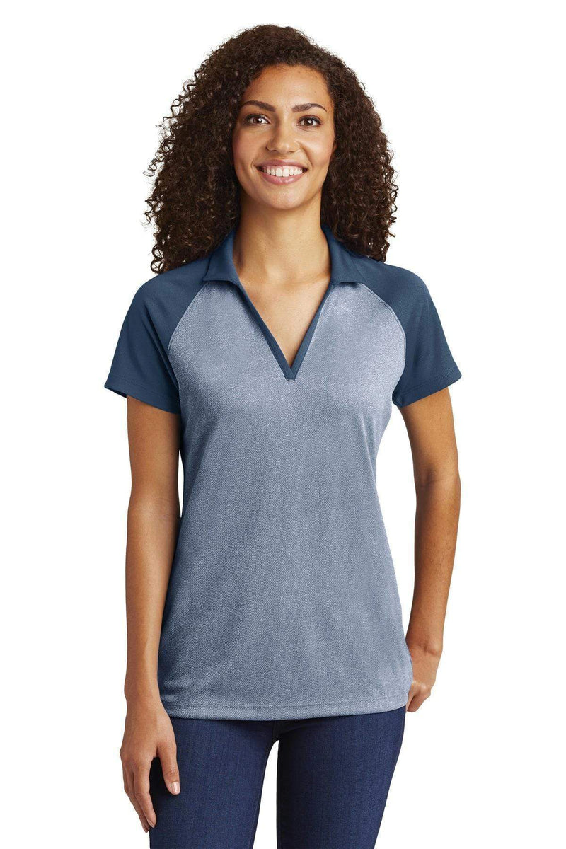 Polos/knits Sport-Tek  Ladies PosiCharge  RacerMesh  Raglan Heather Block Polo. LST641 Sport-Tek