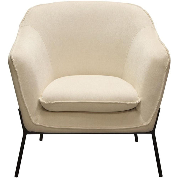 Polyester Upholstered Accent Chair with Splayed Metal Legs and Slope Armrests, Cream and Black-Accent Chairs-Cream and Black-Faux Leather and Metal-JadeMoghul Inc.