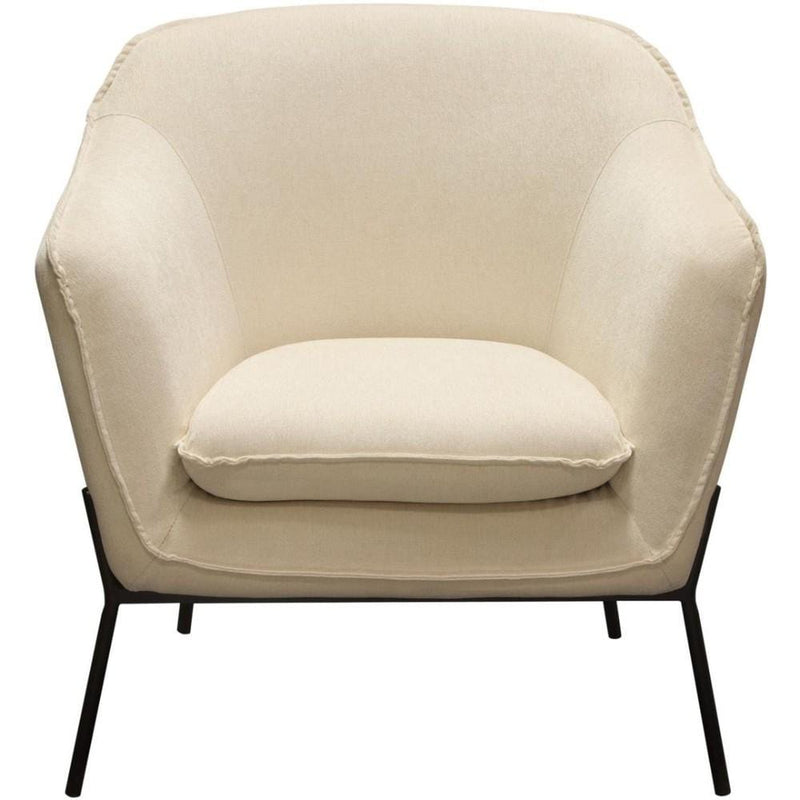 Polyester Upholstered Accent Chair with Splayed Metal Legs and Slope Armrests, Cream and Black-Accent Chairs-Cream and Black-Faux Leather and Metal-JadeMoghul Inc.