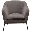 Polyester Upholstered Accent Chair with Splayed Metal Legs and Slope Armrests, Gray-Accent Chairs-Gray and Black-Polyester and Metal-JadeMoghul Inc.