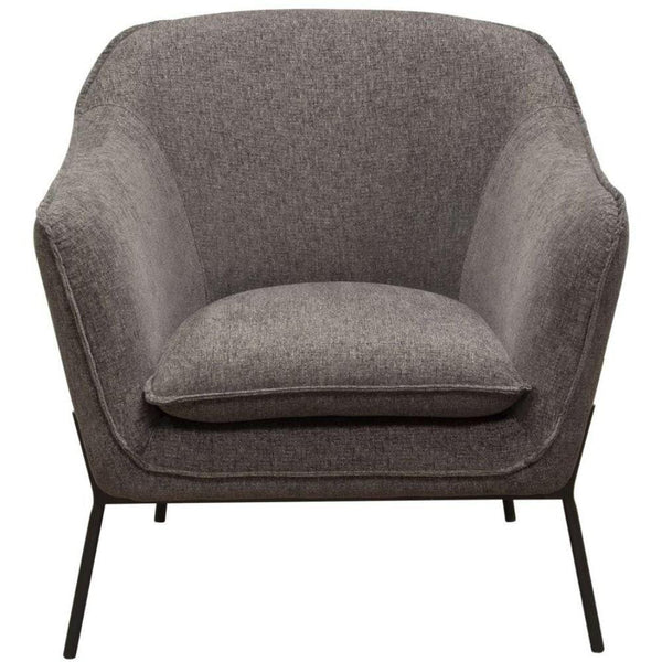 Polyester Upholstered Accent Chair with Splayed Metal Legs and Slope Armrests, Gray-Accent Chairs-Gray and Black-Polyester and Metal-JadeMoghul Inc.