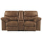 Polyester Upholstered Metal Double Reclining Loveseat with Console and Cup Holders, Brown