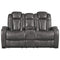 Polyester Upholstered Metal Power Reclining Loveseat with Console, Black