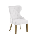 Polyester Upholstered Wooden Dining Chair with Button Tufted Wing Back, White and Brown-Dining Chairs-White and Brown-Rubber Wood, Polyester-JadeMoghul Inc.