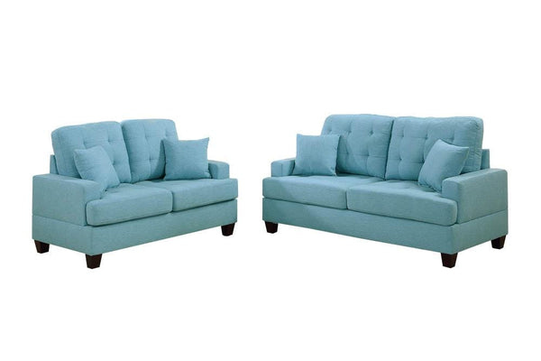 Polyfiber 2 Piece Sofa Set With Plush Cushion In Blue-Sofas-Blue-Plywood Solid Pine Wood Fiber-JadeMoghul Inc.