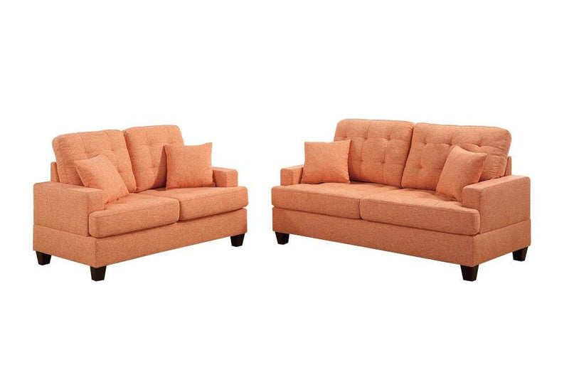 Polyfiber 2 Piece Sofa Set With Plush Cushion In Orange-Sofas-Orange-Plywood Solid Pine Wood Fiber-JadeMoghul Inc.