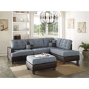 Polyfiber 3 Pieces Sectional Set In Blue and Brown-Sectional Sofas-Blue And Brown-Polyfiber Pine Wood Particle Board Wooden Leg-JadeMoghul Inc.