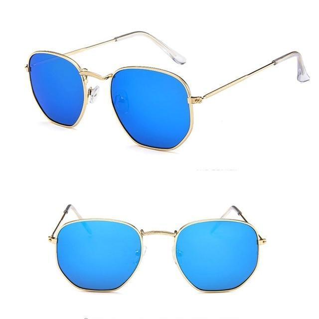 Polygonal Sunglasses Women Glasses Lady Luxury Retro Metal Sun Glasses-Gold Blue-JadeMoghul Inc.