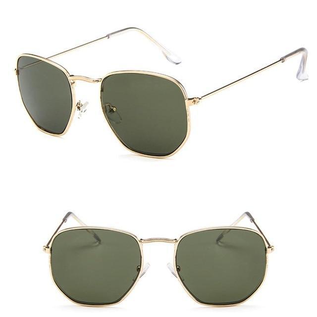 Polygonal Sunglasses Women Glasses Lady Luxury Retro Metal Sun Glasses-Gold Dark Green-JadeMoghul Inc.