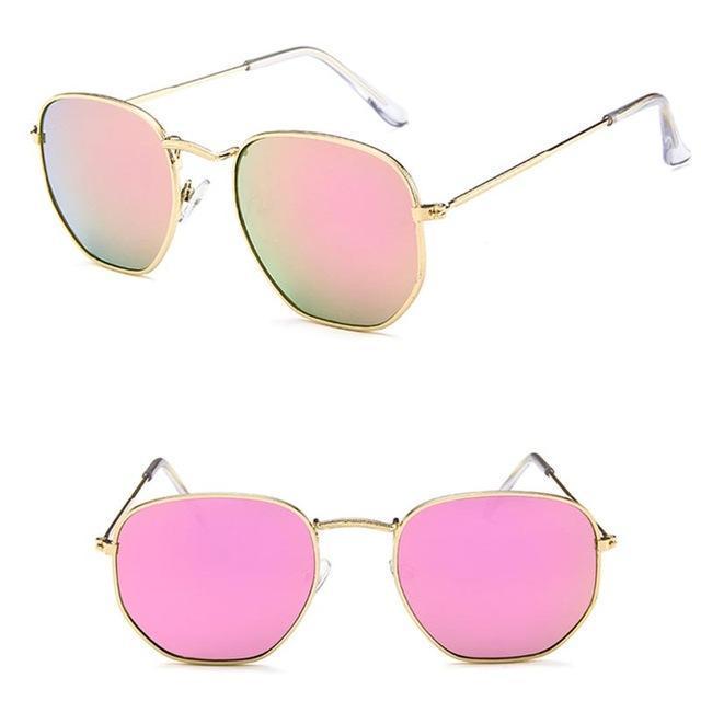 Polygonal Sunglasses Women Glasses Lady Luxury Retro Metal Sun Glasses-Gold Pink-JadeMoghul Inc.
