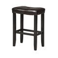Polyurethane Upholstered Backless Bar Stool, Set Of Two, Brown and Black-Accent Stools-Brown And Black-Wood And Polyurethane-JadeMoghul Inc.