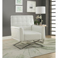 Polyurethane Upholstered Metal Accent Chair with Stationary Seat, White and Silver-Accent Chairs-White and Silver-Polyurethane and Metal-JadeMoghul Inc.