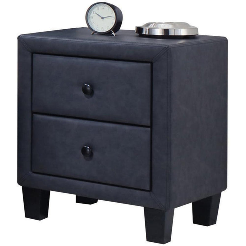 Polyurethane Upholstered Two Drawer Nightstand With Wooden Tapered Leg, Gray-Bedroom Furniture-Gray-Wood Polyurethane-JadeMoghul Inc.