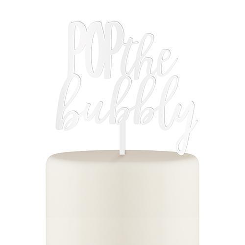Pop the Bubbly Acrylic Cake Topper - White (Pack of 1)-Wedding Cake Toppers-JadeMoghul Inc.