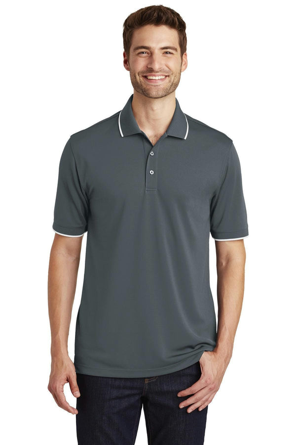 Port Authority Dry Zone UV Micro-Mesh Tipped Polo. K111-Polos/knits-Graphite/ White-L-JadeMoghul Inc.