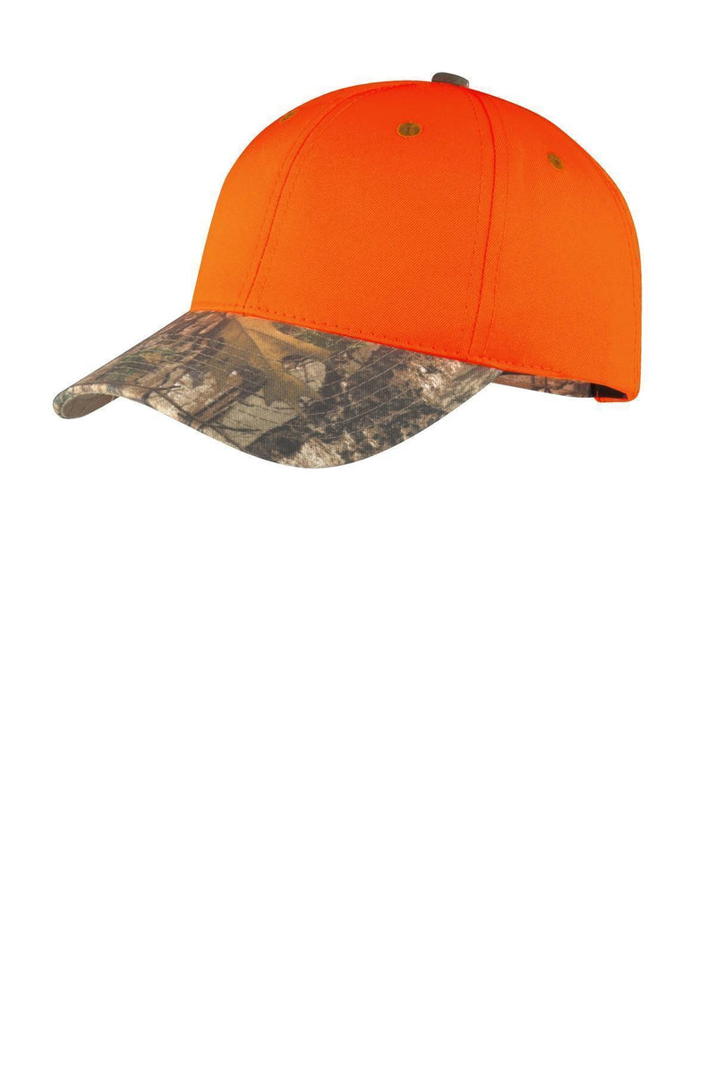 Port Authority Enhanced Visibility Cap with Camo Brim. C804-Caps-Orange Blaze/ Realtree Xtra-OSFA-JadeMoghul Inc.