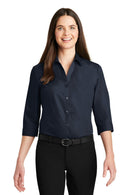 Port Authority Ladies 3/4-Sleeve Carefree Poplin Shirt. LW102-Woven Shirts-River Blue Navy-4XL-JadeMoghul Inc.