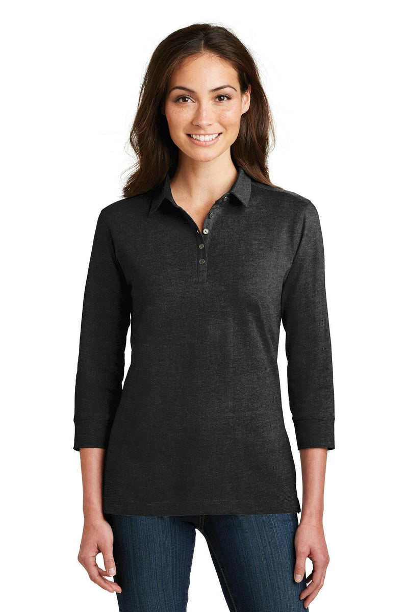 Port Authority Ladies 3/4-Sleeve Meridian Cotton BlendPolo. L578-Ladies-Black-4XL-JadeMoghul Inc.