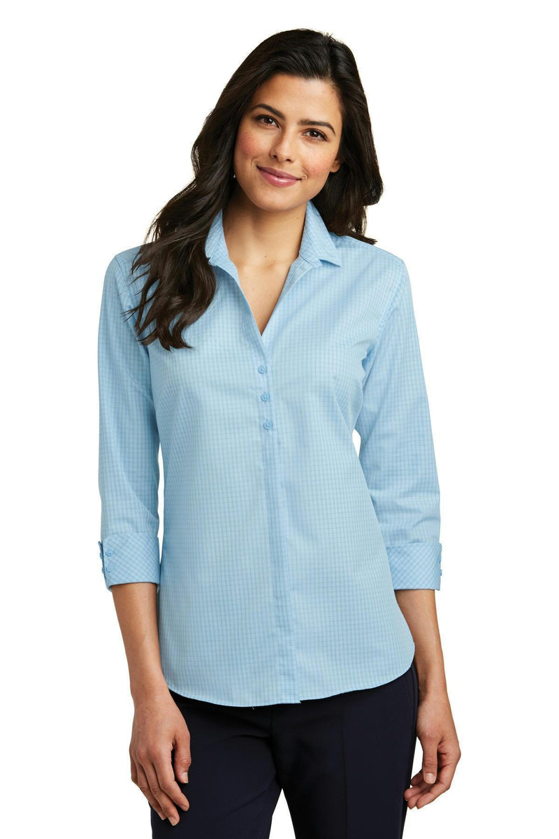 Port Authority Ladies 3/4-Sleeve Micro Tattersall Easy Care Shirt. LW643-Woven Shirts-Heritage Blue/ Royal-4XL-JadeMoghul Inc.