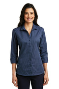 Port Authority Ladies 3/4-Sleeve Micro Tattersall Easy Care Shirt. LW643-Woven Shirts-Navy/ Heritage Blue-4XL-JadeMoghul Inc.