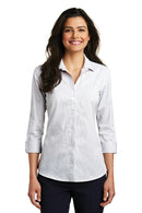 Port Authority Ladies 3/4-Sleeve Micro Tattersall Easy Care Shirt. LW643-Woven Shirts-White/ Dark Grey-4XL-JadeMoghul Inc.