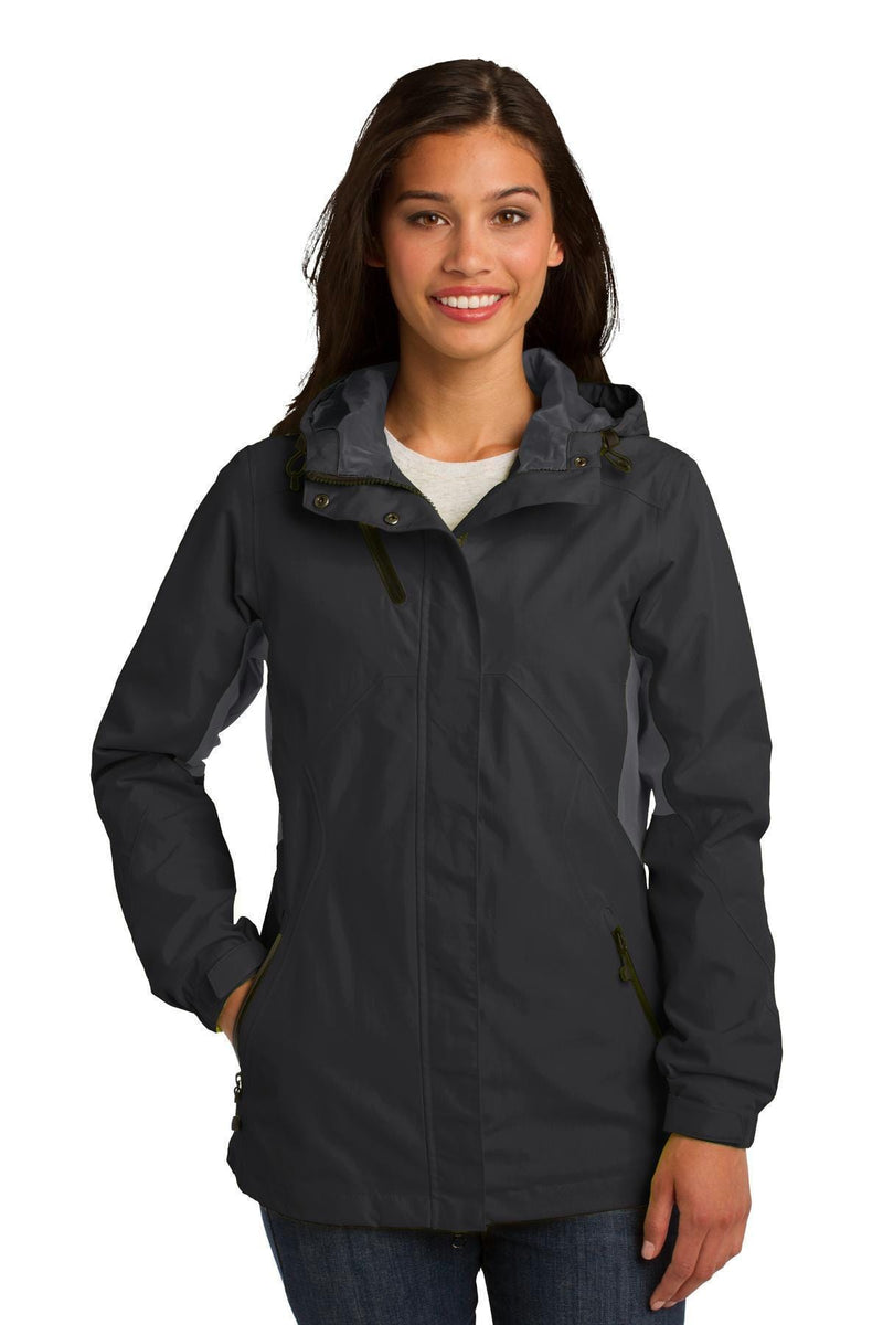Port Authority Ladies Cascade Waterproof Jacket. L322-Ladies-Black/ Magnet Grey-4XL-JadeMoghul Inc.