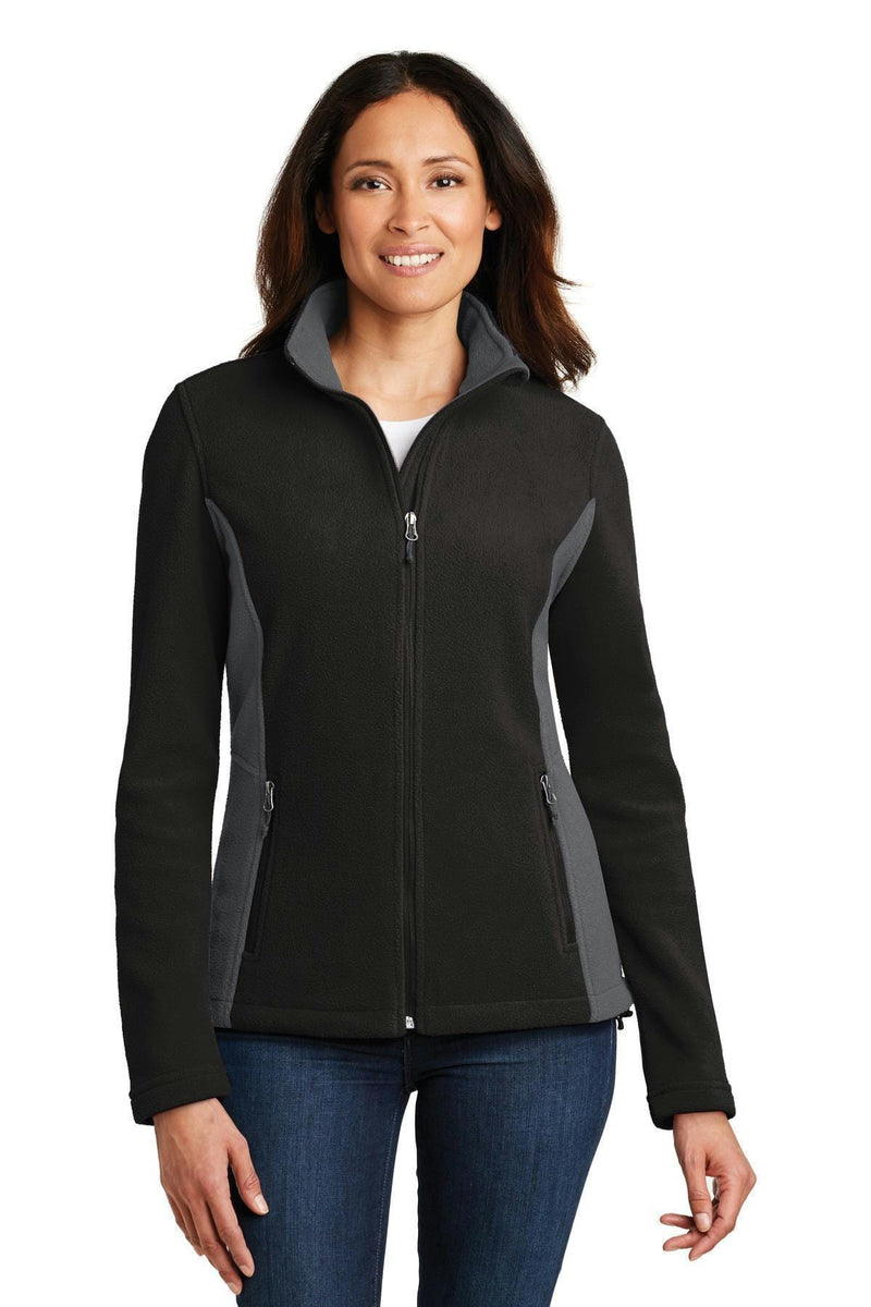 Port Authority Ladies Colorblock Value Fleece Jacket. L216-Sweatshirts/Fleece-Black/ Battleship Grey-4XL-JadeMoghul Inc.