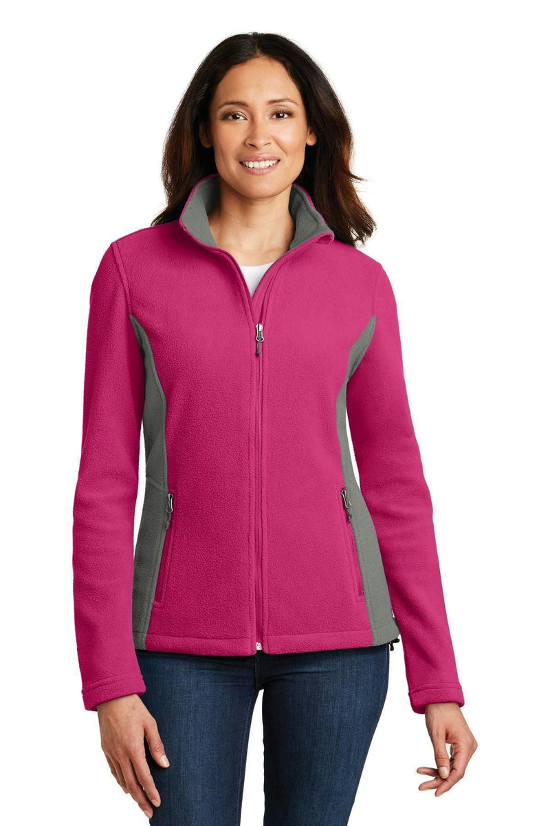 Port Authority Ladies Colorblock Value Fleece Jacket. L216-Sweatshirts/Fleece-Pink Azalea/ Deep Smoke-4XL-JadeMoghul Inc.
