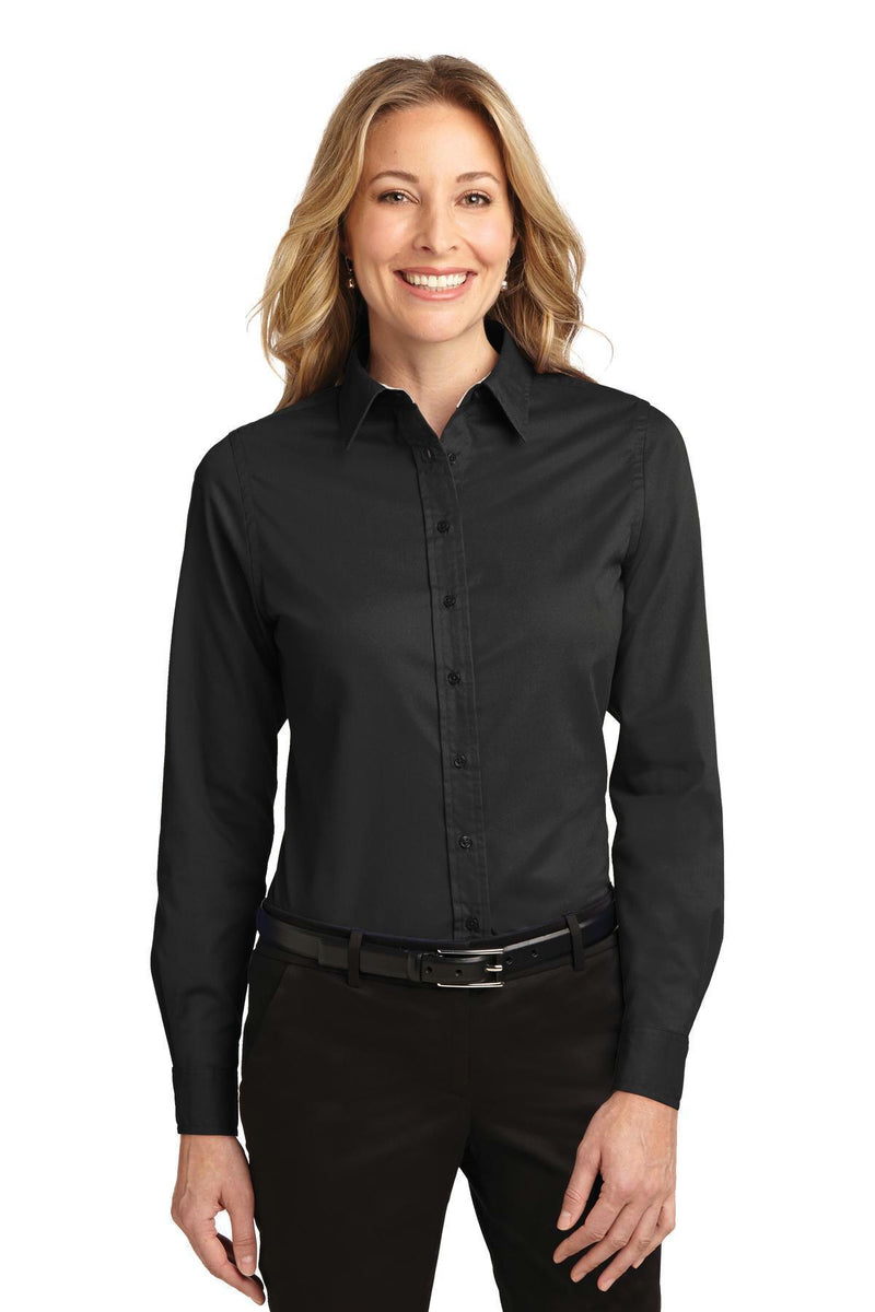 Port Authority Ladies Long Sleeve Easy Care Shirt. L608-Woven Shirts-Black/ Light Stone-5XL-JadeMoghul Inc.