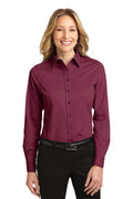 Port Authority Ladies Long Sleeve Easy Care Shirt. L608-Woven Shirts-Burgundy/Light Stone-6XL-JadeMoghul Inc.