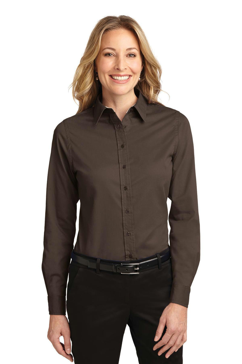 Port Authority Ladies Long Sleeve Easy Care Shirt. L608-Woven Shirts-Coffee Bean/Light Stone-5XL-JadeMoghul Inc.