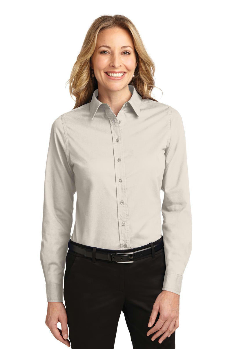 Port Authority Ladies Long Sleeve Easy Care Shirt. L608-Woven Shirts-Light Stone/ Classic Navy-XL-JadeMoghul Inc.