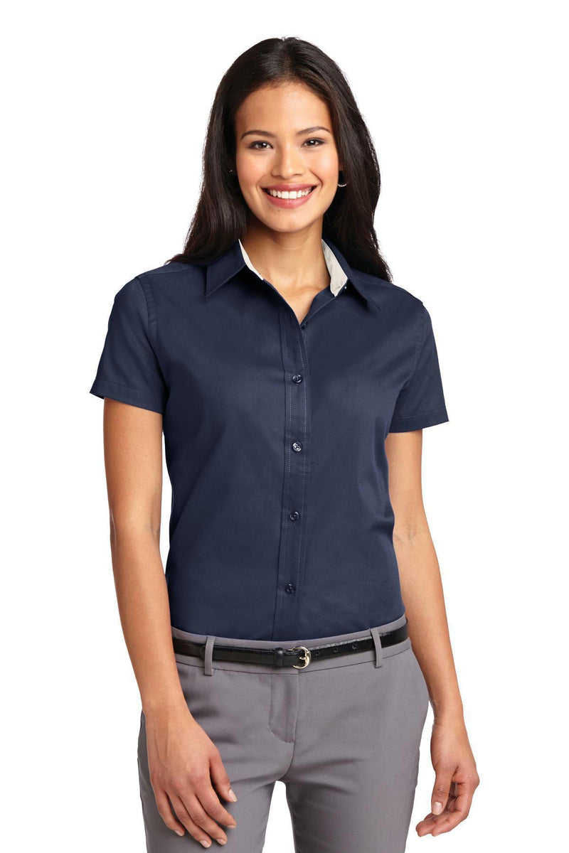 Port Authority Ladies Short Sleeve Easy Care Shirt. L508-Woven Shirts-Navy/Light Stone-6XL-JadeMoghul Inc.