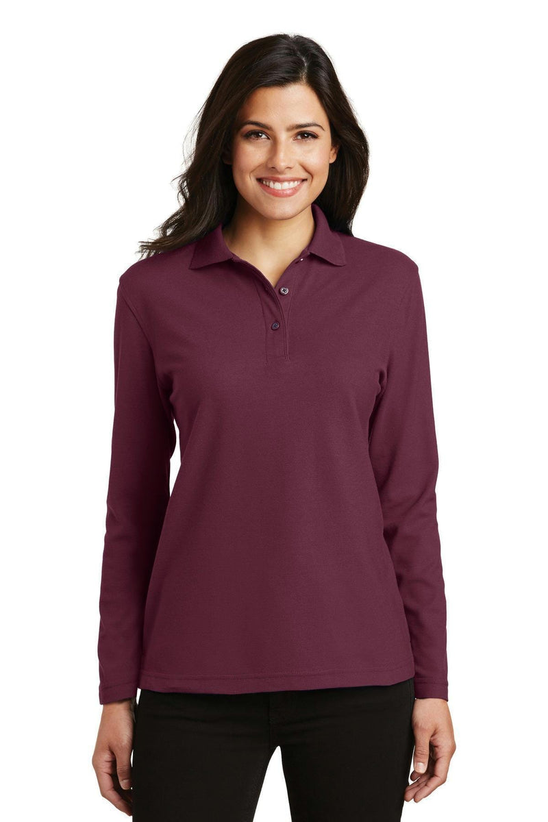 Port Authority Ladies Silk TouchLong Sleeve Polo. L500LS-Polos/knits-Burgundy-4XL-JadeMoghul Inc.