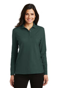 Port Authority Ladies Silk TouchLong Sleeve Polo. L500LS-Polos/knits-Dark Green-4XL-JadeMoghul Inc.