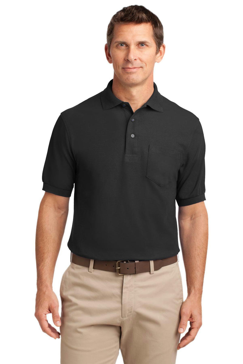 Port Authority Silk Touch Polo with Pocket. K500P-Polos/knits-Black-3XL-JadeMoghul Inc.