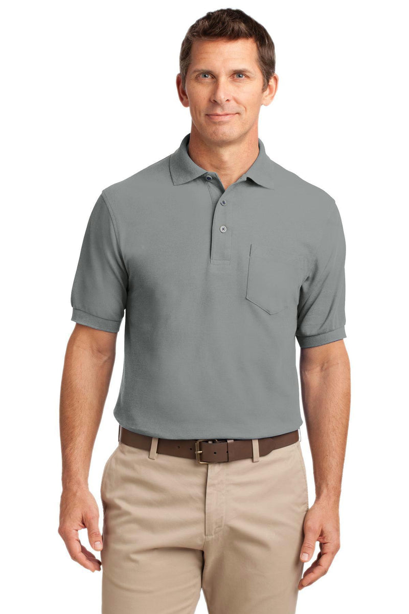 Port Authority Silk Touch Polo with Pocket. K500P-Polos/knits-Cool Grey-4XL-JadeMoghul Inc.