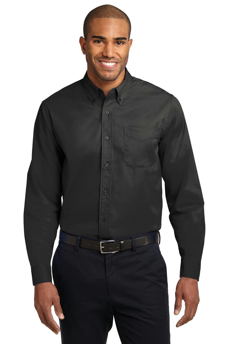 Port Authority Tall Long Sleeve Easy Care Shirt. TLS608-Woven Shirts-Black/ Light Stone-4XLT-JadeMoghul Inc.