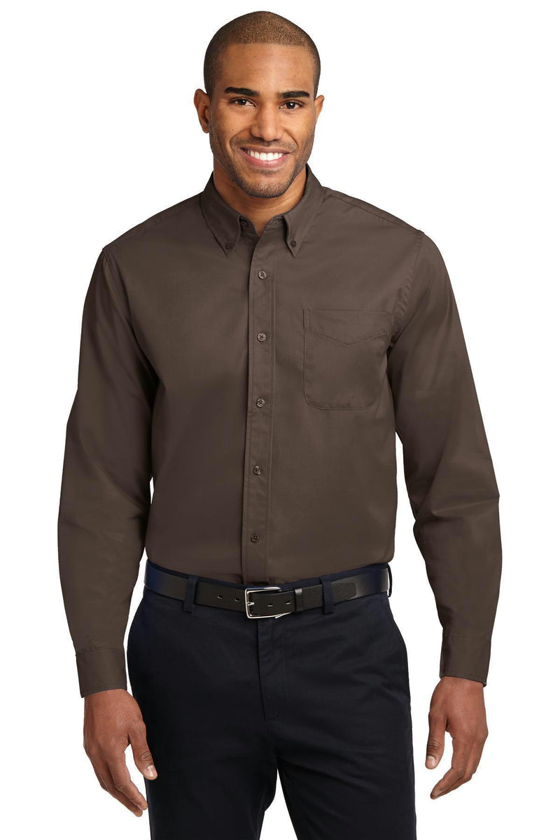 Port Authority Tall Long Sleeve Easy Care Shirt. TLS608-Woven Shirts-Coffee Bean/ Light Stone-4XLT-JadeMoghul Inc.