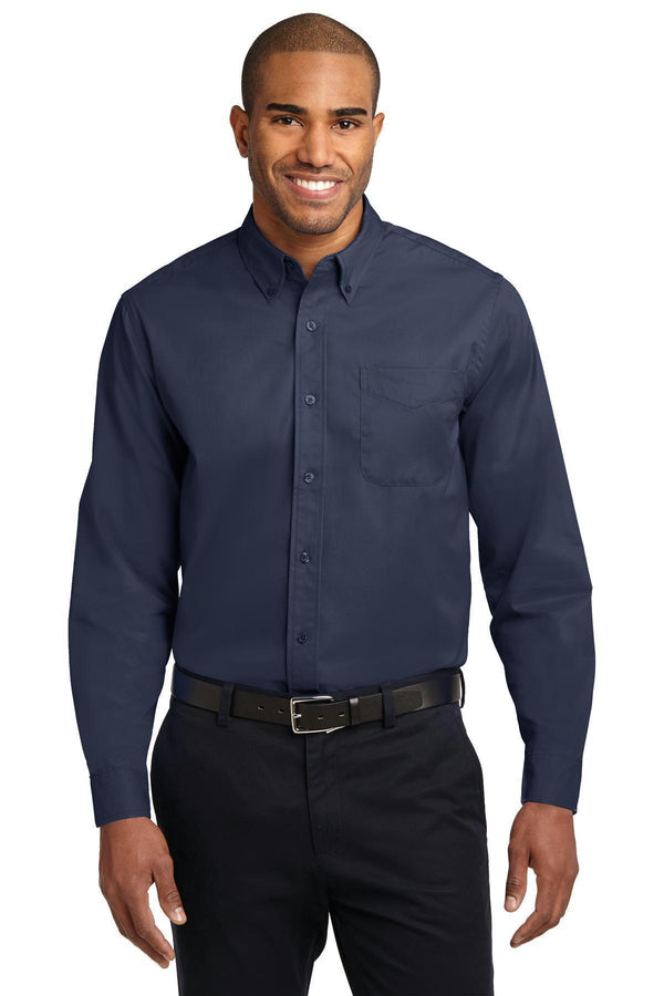 Port Authority Tall Long Sleeve Easy Care Shirt. TLS608-Woven Shirts-Navy/ Light Stone-4XLT-JadeMoghul Inc.