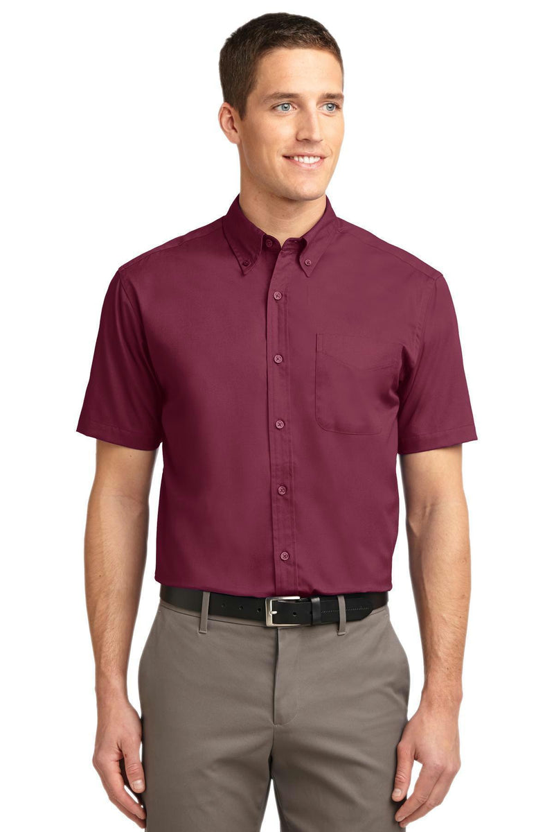 Port Authority Tall Short Sleeve Easy Care Shirt. TLS508-Woven Shirts-Burgundy/ Light Stone-4XLT-JadeMoghul Inc.