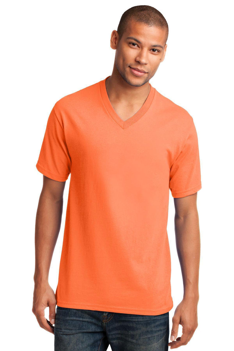 Port & Company Core Cotton V-Neck Tee. PC54V-T-shirts-Neon Orange-4XL-JadeMoghul Inc.