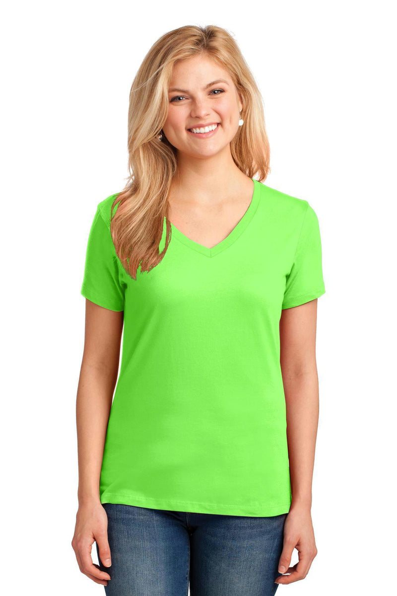 Port & Company Ladies Core Cotton V-Neck Tee. LPC54V-T-shirts-Neon Green-4XL-JadeMoghul Inc.
