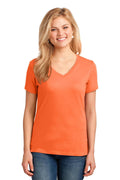 Port & Company Ladies Core Cotton V-Neck Tee. LPC54V-T-shirts-Neon Orange-4XL-JadeMoghul Inc.