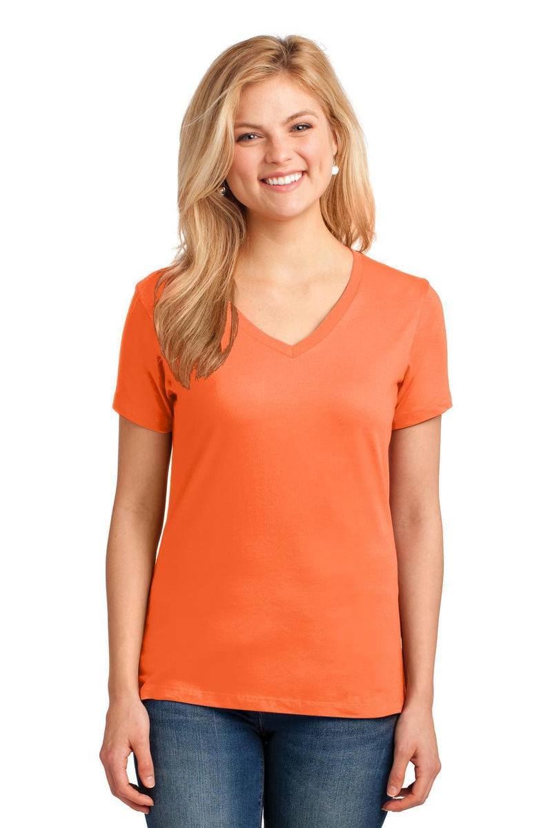 Port & Company Ladies Core Cotton V-Neck Tee. LPC54V-T-shirts-Neon Orange-4XL-JadeMoghul Inc.